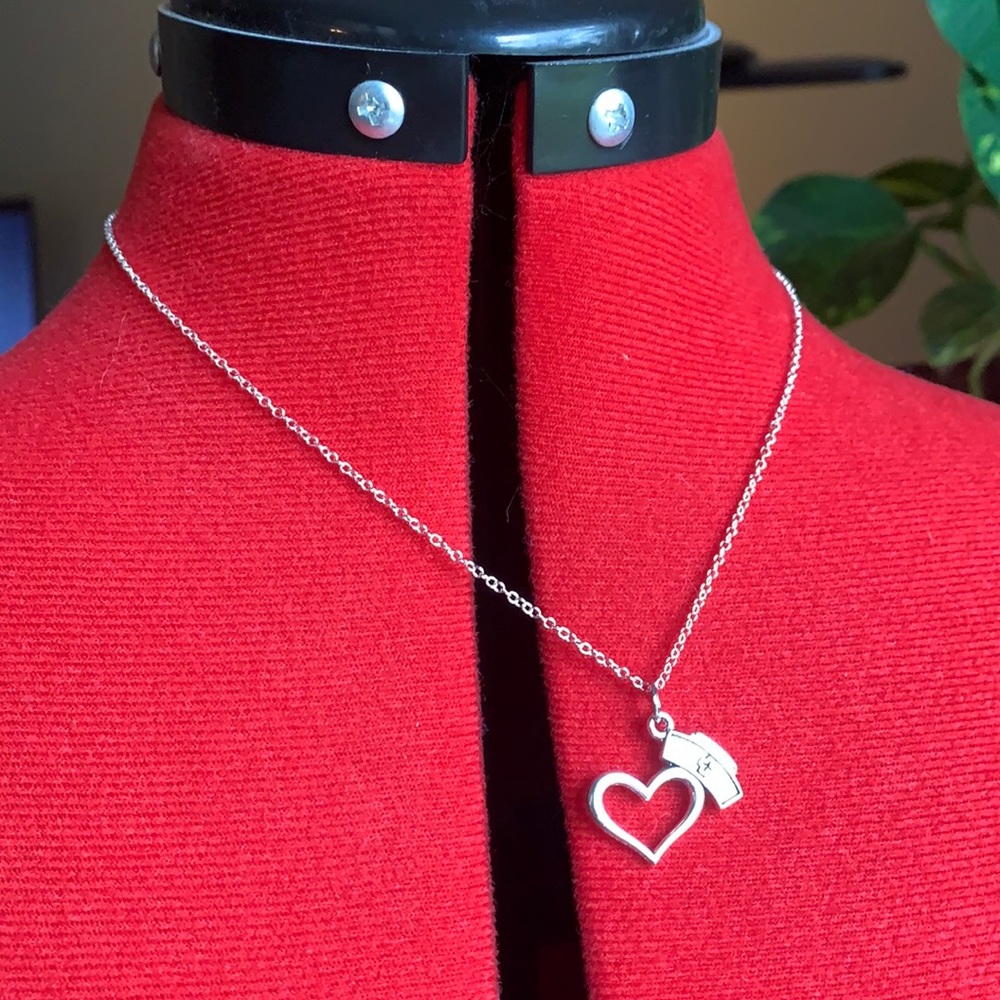Vintage Nurse Hats on Hearts Necklace
